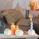 thumbnail image 5 of Candelabro de calabaza de Halloween de resina | Mini taza decorativa para velas, blanco, naranja, negro, púrpura | 6,5x4,5 cm de acento, decoración moderna de mesa de la casa de la cosecha, adorno, 5 of 6