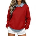 thumbnail image 3 of Frostluinai Sweatshirts with Jean Collared Women Denim Hem Patckwork Pullover Tops Long Sleeve Lightweight Fleece Line Sweat Shirts with Pocket S-XXL, 3 of 7