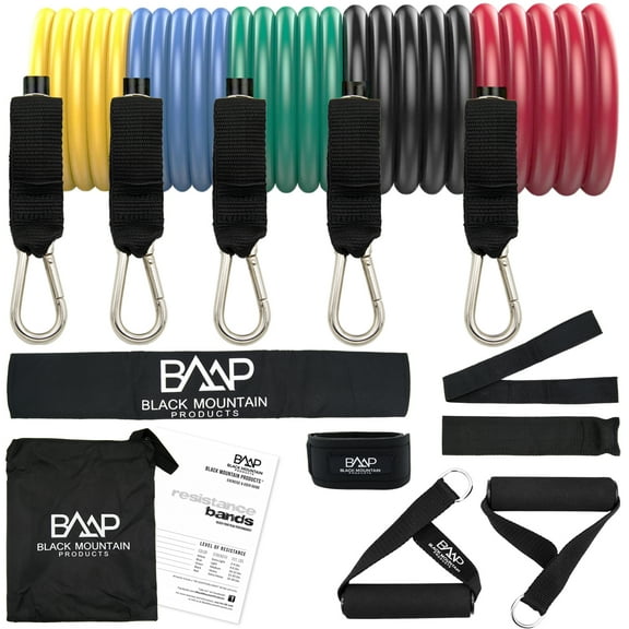 Black Mountain Products Stackable Resistance Exercise Band Set of 5 with Accessory Kit