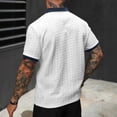 thumbnail image 4 of OIOLOYJM Men's Casual Short Sleeve Cable Knit Texture Polo Shirts Cotton Stretch V Neck Johnny Collared Tee Summer Vacation Travel Beach Lounge Golf Shirts White XL, 4 of 5