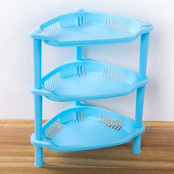 Rustproof 3 Tier Floor Standing Corner Shower Caddy Organizer, Plastic Floor Corner Shelf Rack Stands for Bathroom