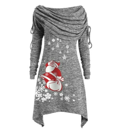 

Dress Women Casual Long Sleeve O-Neck Pleated Collar Dresses Santa Claus ed Drawstring Dress