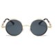 thumbnail image 5 of Montura dorada Lentes grises: gafas de sol polarizadas redondas para hombres y mujeres inspiradas en el estilo retro Steampunk en círculo metálico, 5 of 5