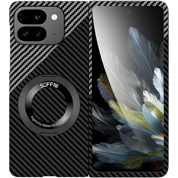 Magnetic Case for Google Pixel 9 Pro Fold Case with Kickstand & Ring Holder, [Compatible with MagSafe] Carbon Fiber Slim Ultra Aramid Fiber Anti-Scratch Shockproof Case, Black&Silver