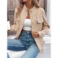 thumbnail image 5 of Women Zip Up Jacket Roll Tab Sleeve Flap Pocket Drawstring Hem Utility Cropped Jackets Khaki XL, 5 of 10
