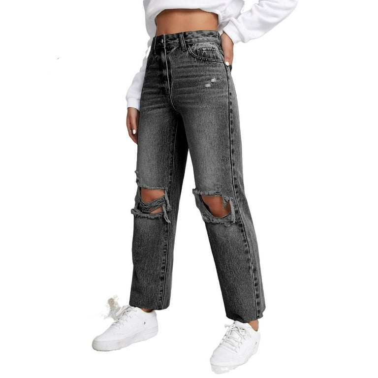 Plain Straight Leg Dark Grey Women's Jeans (Women's) - Walmart.com