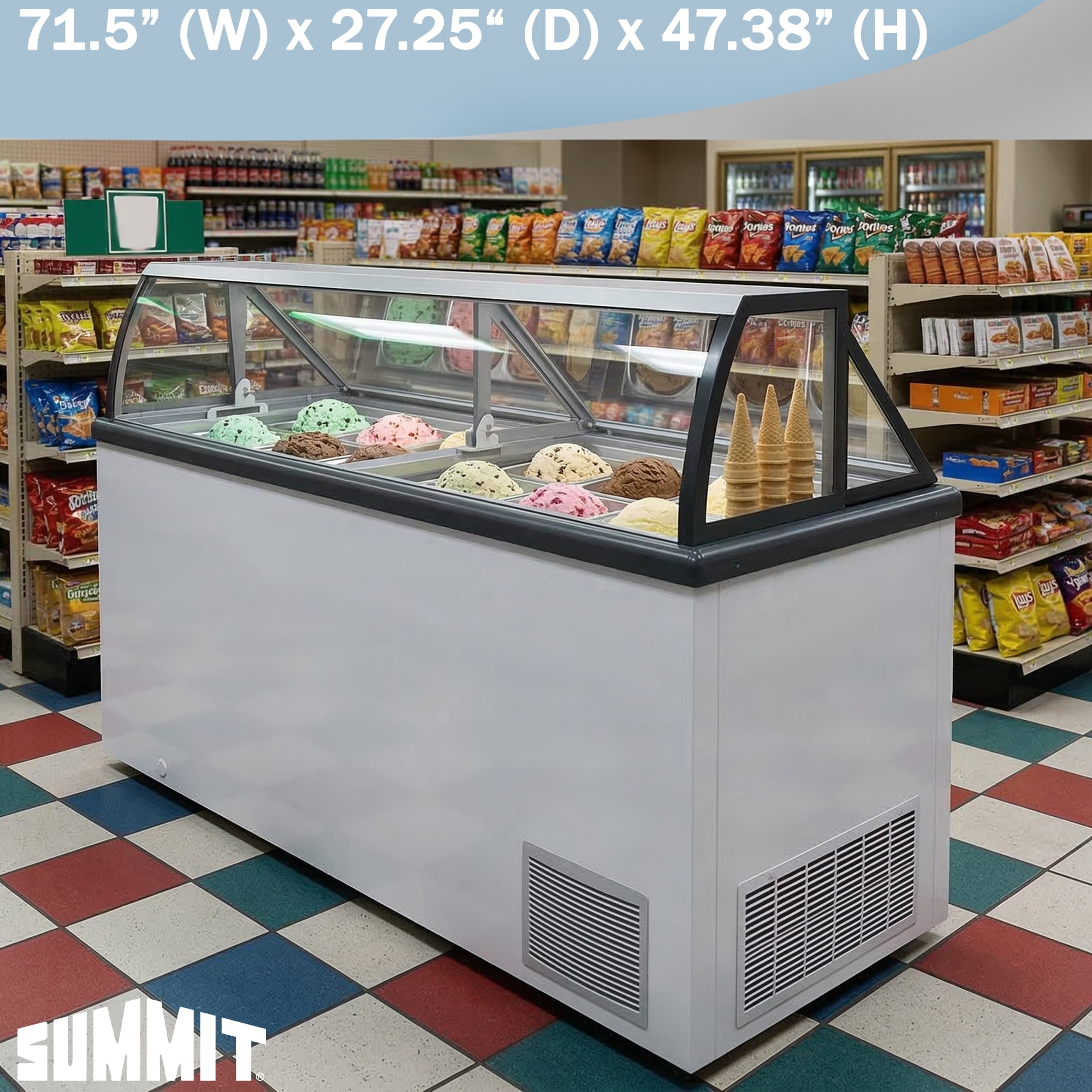 Summit by Elcold Ice Cream Dipping Cabinet, 19.2 Cu.Ft. Capacity, Commercial Freezer, Display, Includes Sneezeguard, White - SCOOPY61