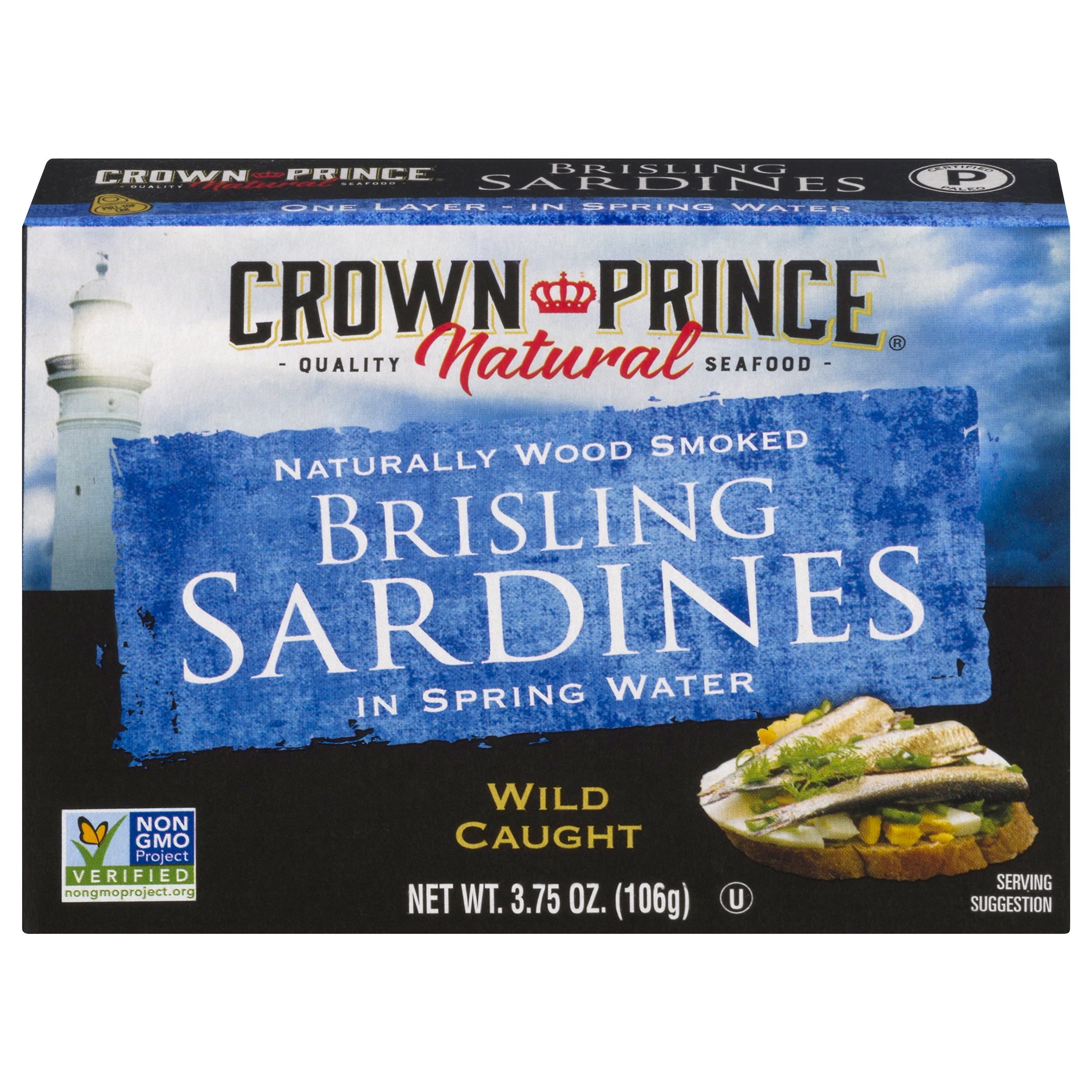 (12 pack) Crown Prince Natural Brisling Sardines in Spring Water, 3.75 oz Can