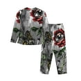 thumbnail image 2 of Kll Skulls Roses Print Women'S Long Sleeve Pajamas With Pants Sleepwear Loungewear 2 Set-Medium, 2 of 9