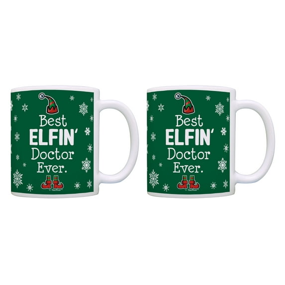 ThisWear Doctors Gifts Best Elfin Doctor Ever Christmas Coffee Mugs 11 ounce 2 Pack Coffee Mugs Green