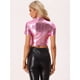 thumbnail image 3 of Disfraz de navidad Top corto metalizado de manga corta con cuello alto para mujer Rosa S, 3 of 6