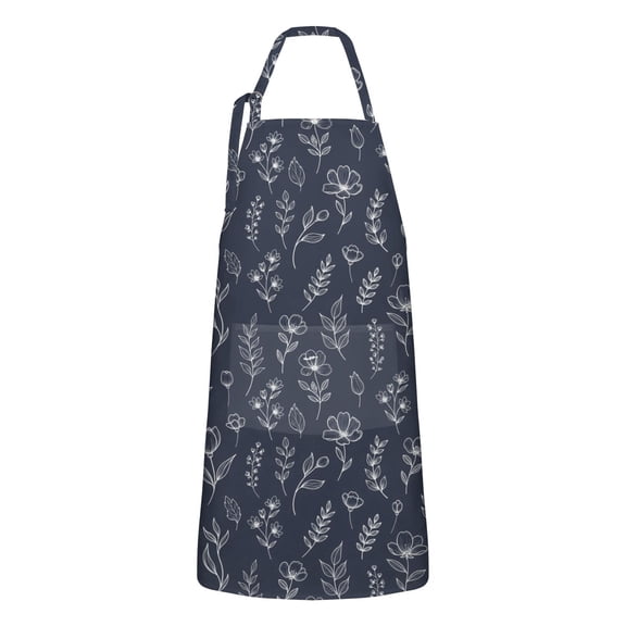 Pioneer Flower Floral Print Pattern Apron for Women and Men, Cotton Linen Waterproof with Pockets, Adjustable, 33x27 Inch for Kitchen, Gardening, BBQ, Salon