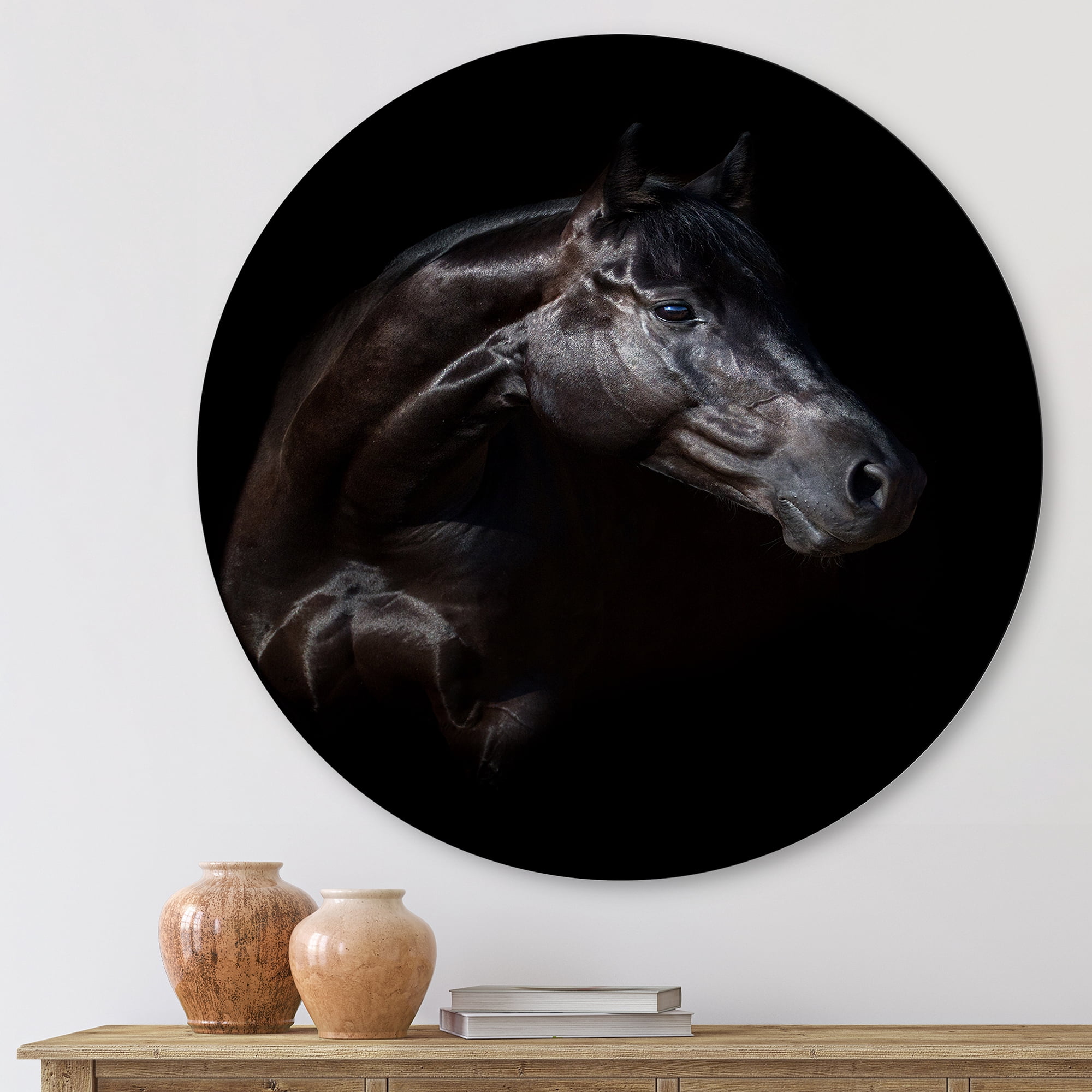 Designart 'Silhouette Of Horse and Woman' Farmhouse Circle Metal Wall Art 11x11 - Disc of 11