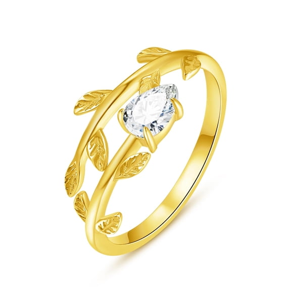 TANGPOET Adjustable Wedding Rings for Women 925 Sterling Silver Diamond Solitaire Ring Leaf Band Rings-18K Gold Plated