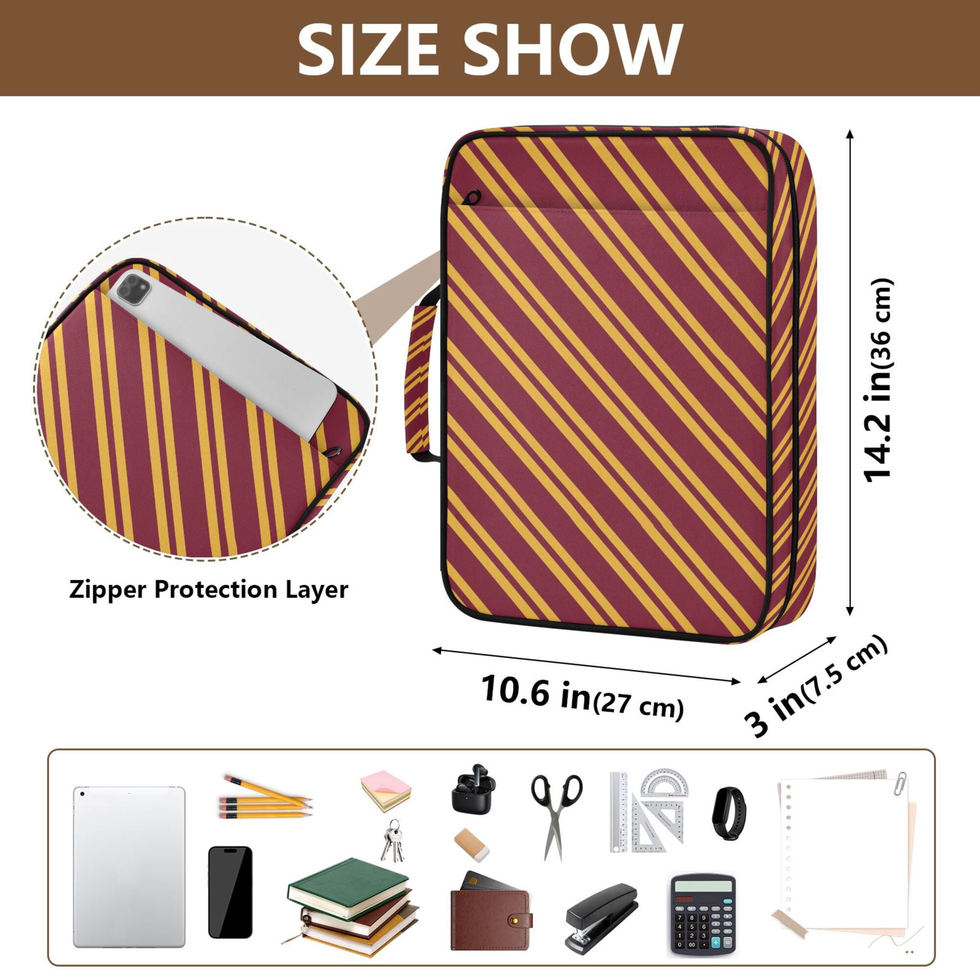 FORMRS Accordion File Folder A4 Size 7-Pocket Expanding Document Organizer Bag with 3 Ring Binder, Red Stripes Pattern