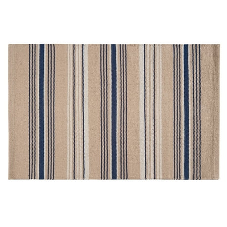 French Blue Stripes Patriotic 4th of July Memorial Day Labor Day Americana Liberty Decorative Woven Area Rug