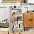 thumbnail image 4 of 4 Tier Foldable Rolling Cart, Metal Utility Cart with Lockable Wheels, Folding Storage Trolley for Living Room, Kitchen, Bathroom, Bedroom and Office, Gray, 4 of 7