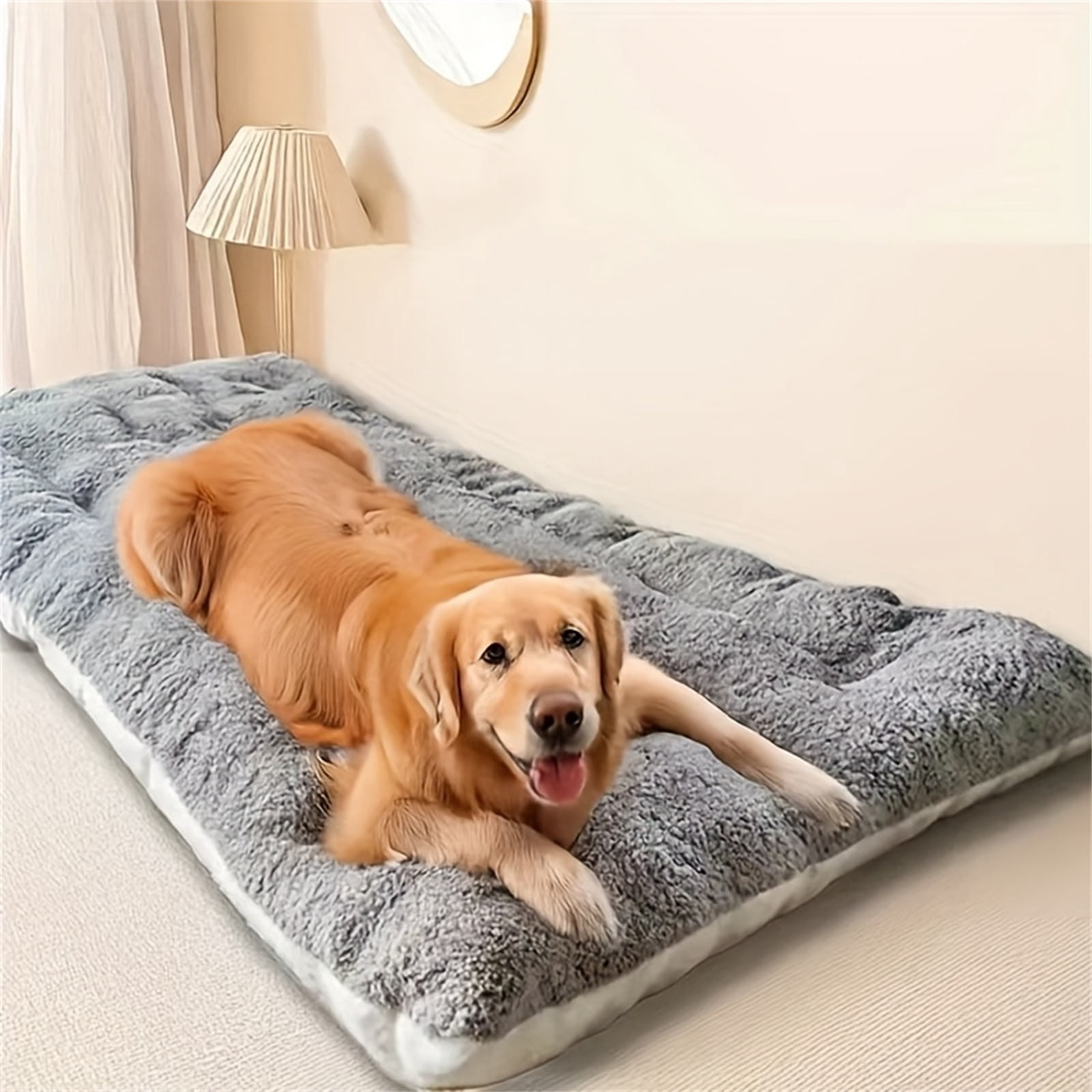 Dog Bed Large, Warm Dog Bed for Winter, 24X47 In, Plush Dog Bed, Dog Mat Bed, Crate Fitting, Pet Mat, Gray, 1 Pc, Insulated Sleeping Pad