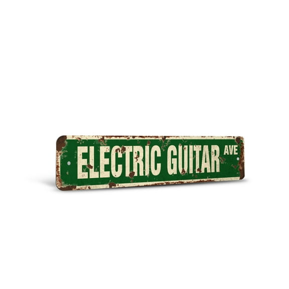 ELECTRIC GUITAR Vintage Style Rustic Street Sign – Band Signs Player Music Lessons Retro Decorative Wall Sign for Home, Bar, Garage, or Outdoor Use | 4" X 18" Plastic Road Sign
