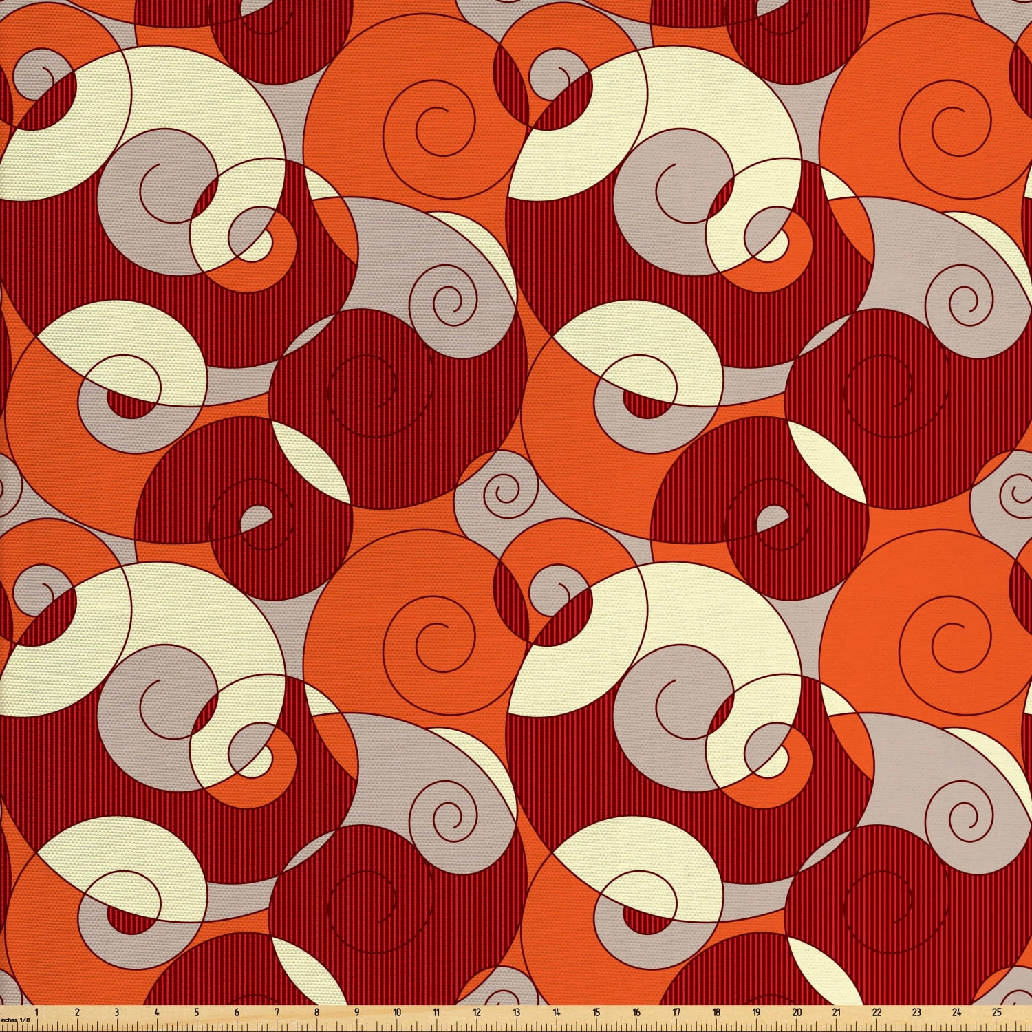Abstract Fabric by The Yard, Abstract Bold Spiral Motifs Circled Modern