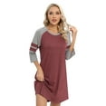thumbnail image 4 of WBQ Nightgown 3/4 Sleeve for Women Sleepwear Crew Neck Loungewear Aboce The Knee Length Nightshirt Red Gray S-2XL, 4 of 9