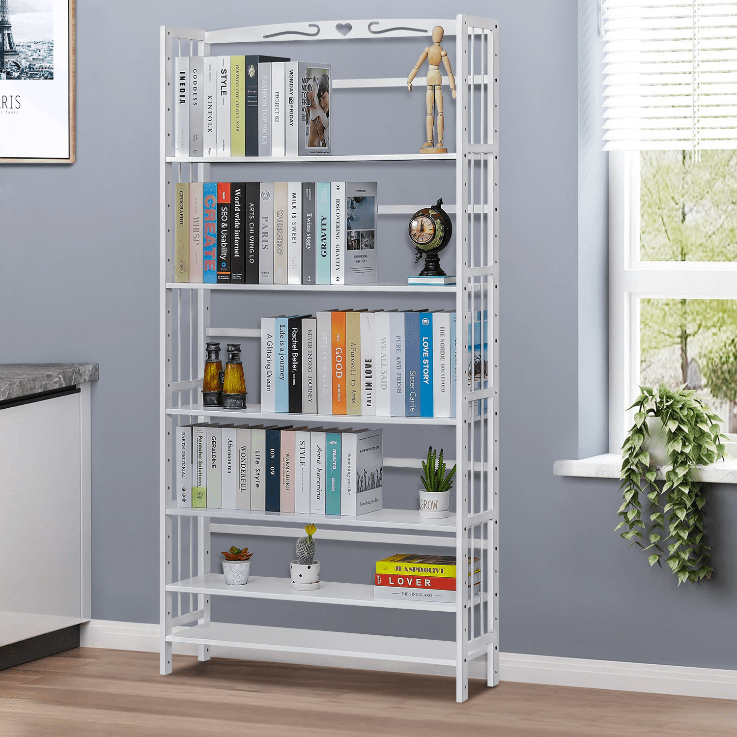 MoNiBloom Bamboo 6 Shelves Modern Bookshelf, Adjustable Organizer Rack, Natural, for Home