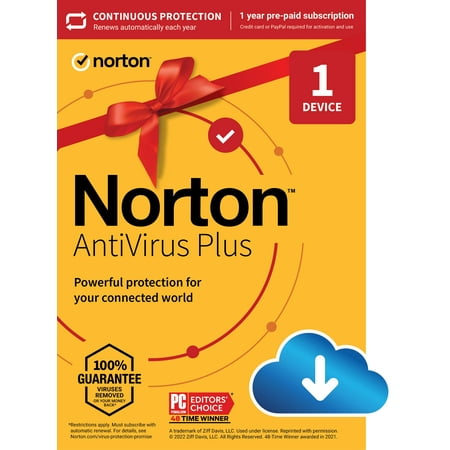 Norton AntiVirus Plus, 1 Device, 1 Year with Auto Renewal, PC/Mac Download