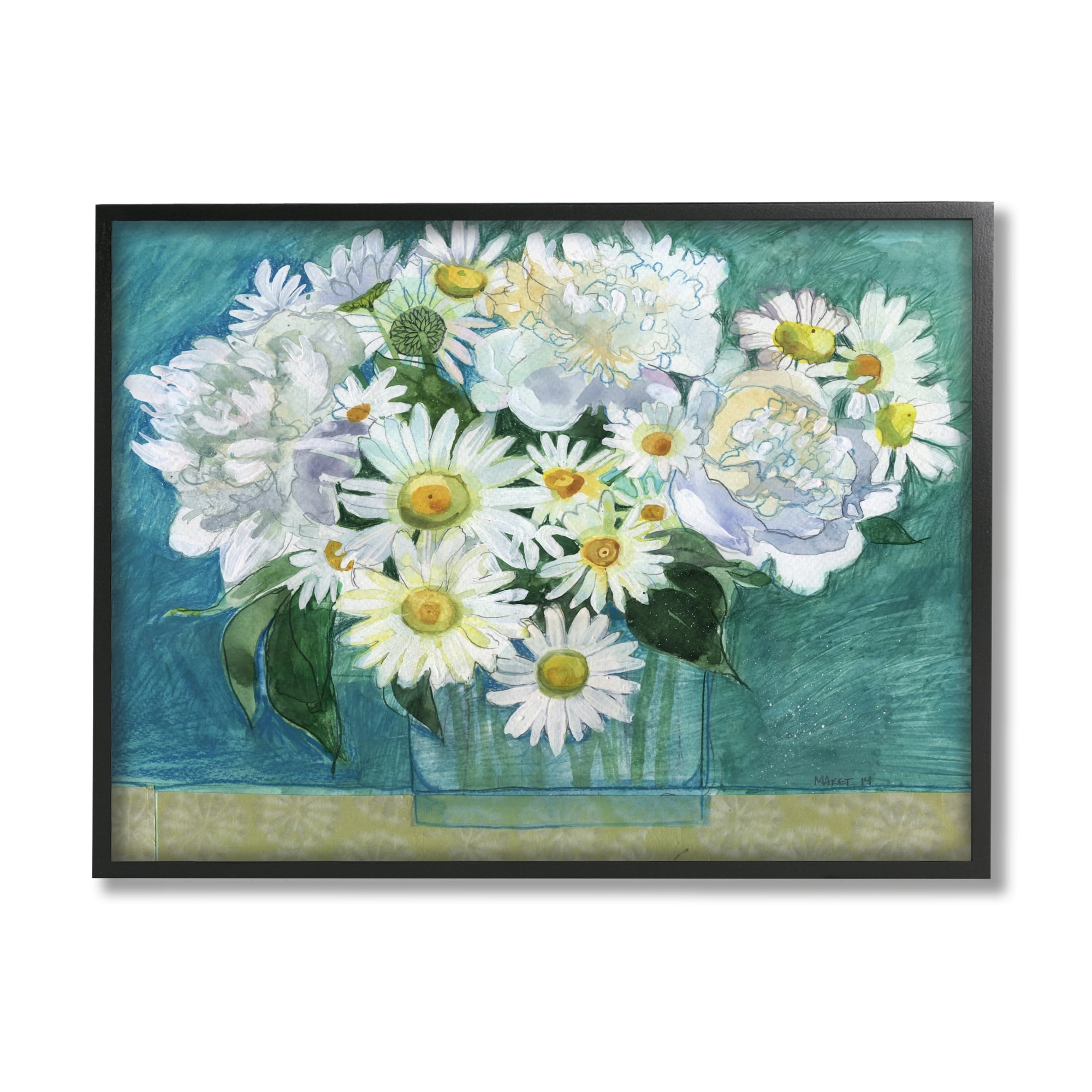 Stupell Industries Mixed White Flower Blossoms Layered Collage Drawing Painting Black Framed Art Print Wall Art, Design by Maret Hensick