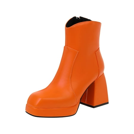

Boots for Women Ankle Boots Winter Warm High Heel Platform Fashion Zip Square Toe Female Shoes