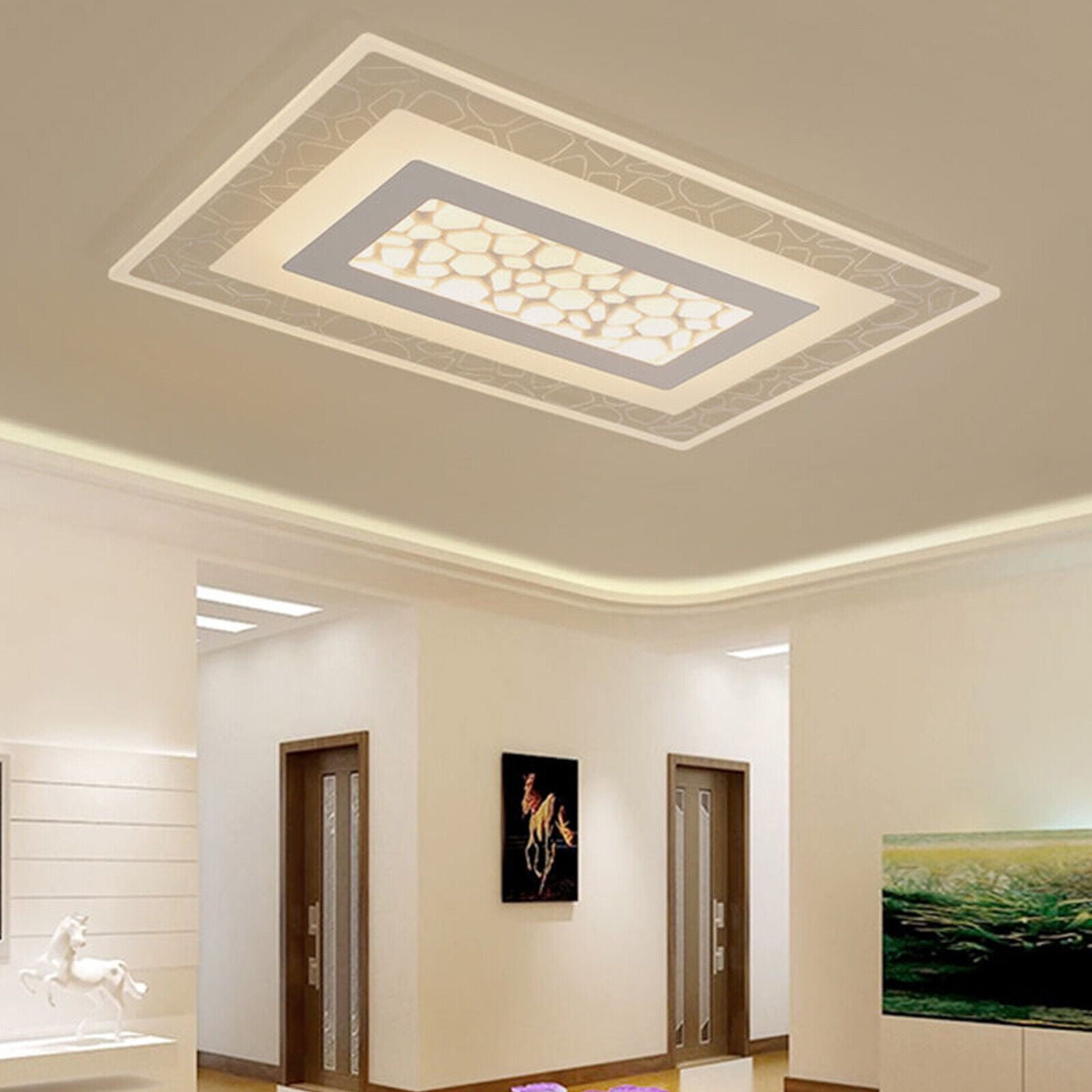 35.4x23.6in White Rectangular Flush Mount Ceiling Light, Remote Dimmable with Tri-Color LED (3000K-6000K), Petal-Textured Acrylic Shade for Dining Room, Bedroom, Living Room