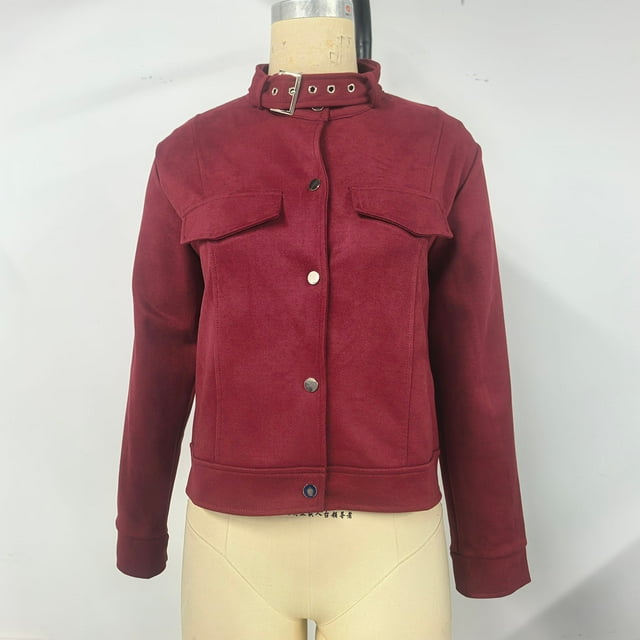 Women's Cropped Pea Coat Oversized Short Jacket with Lapel and Double-Breasted Design for Fall and Winter