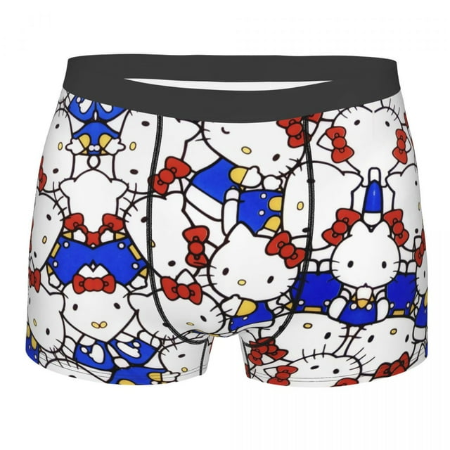 RWJDXD Custom Hello Kitty Anime Cat Pattern Underwear Men Stretch Boxer Briefs Shorts Panties Soft Underpants For Male o