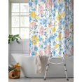 thumbnail image 2 of Split Shower Curtain for Transfer Bench, Pink Blue Yellow Flowers Fabric Shower Curtains for Bathroom, Watercolor Botanical Floral Tub Sliding Transfer Bench Waterproof Bath Curtains 72"x78", 2 of 9