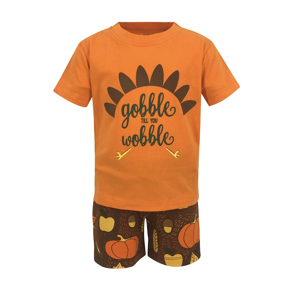 Unique Baby Boys Gobble Til You Wobble Thanksgiving Turkey Outfit