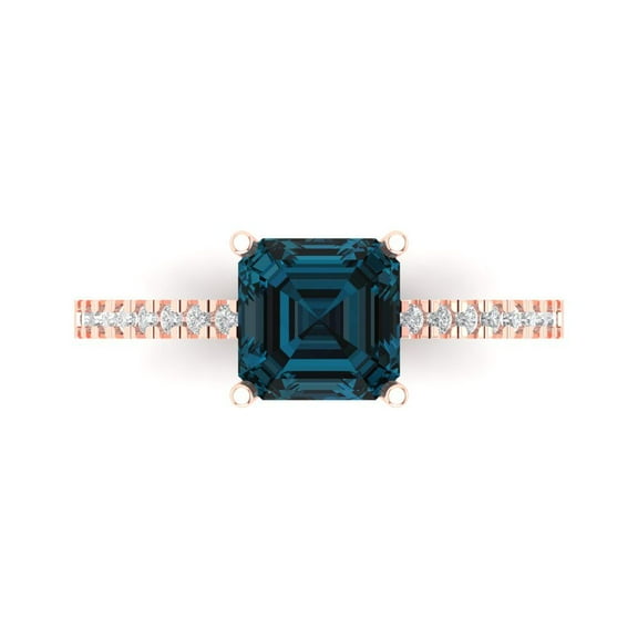 Solitaire with Accents Engagement Ring for Women - 2.7ct Natural London Blue Topaz in 14K Rose Gold Promise Ring