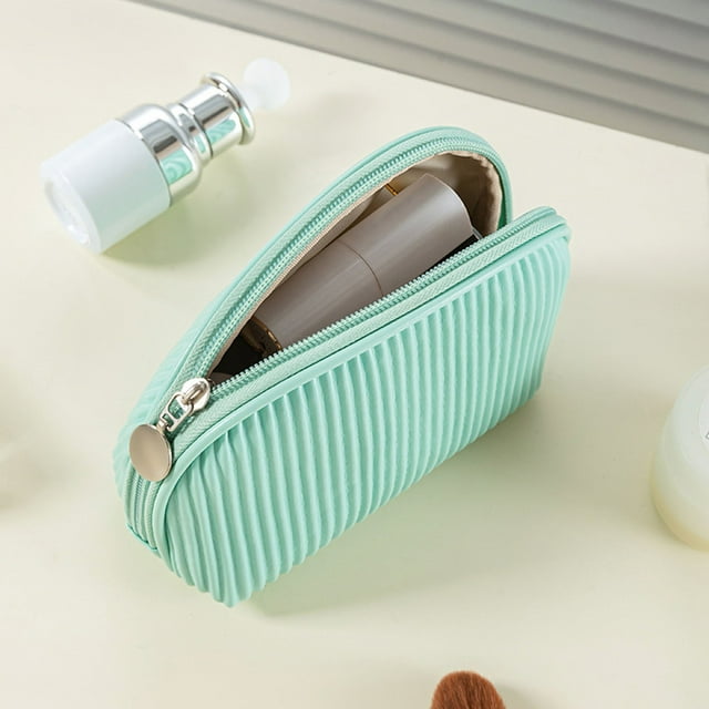 Xihbxyly Bolsa de Maquillaje de Viaje, Diseño de Cuero Plisado, Portátil, Forma Semicircular, Fácil de Limpiar, Práctico Cierre de Cremallera, Almacenamiento de Joyas, Uso Diario o Viajes, Regalo par