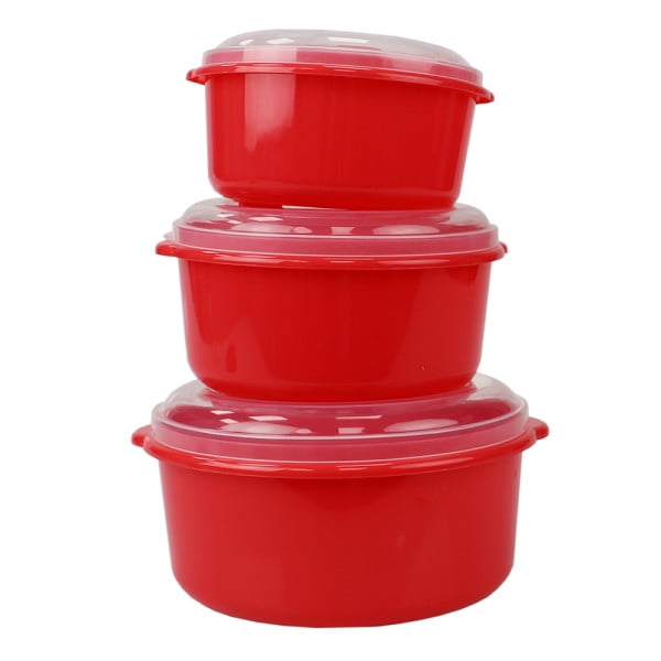 Microwave Safe Plastic Round Food Storage Containers, (Pack of 3), Red