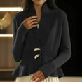 thumbnail image 2 of XFLWAM Women's Deep V Neck Retro Knit Cardigan Long Sleeve Button Down Peplum Knit Sweater Ruffle Hem Sweater, 2 of 6