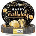 thumbnail image 1 of wonima02 50PCS Black and Gold Birthday Oval Paper Plates 11inch Large Black Party Decorations Platters, Happy Birthday Party Heavy Duty Dish Tray for Men Women Gathering BBQ Dinner Tableware Supplies, 1 of 1