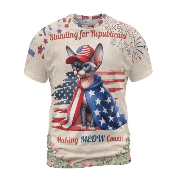 Republican Sphynx Making Meow Count Election 2024 All Over Print 3D Shirt Unisex Merch Cat Lover Kitten Owner Gifts Idea - 01002
