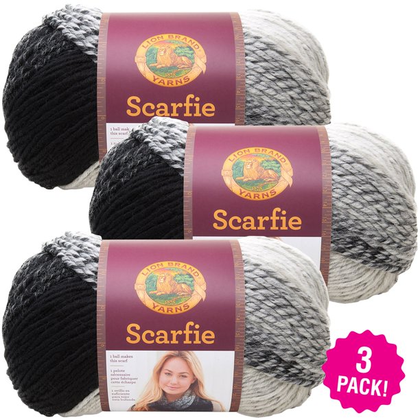 Lion Brand Scarfie Yarn Cream/Black, Multipack of 3