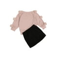 thumbnail image 3 of Douhoow Little Girls 2pcs Fall Clothes Set Knit Solid Balls Pullover A-Line Button Skirts, 3 of 8