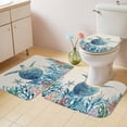 thumbnail image 4 of Summer Marine Life Bathroom Rugs Set Ocean Sea Turtle Starfish Coral Vintage Non Slip Absorbent Soft Bath Mats 3 Piece Set with Bathroom Rug, U-Shaped Floor Mat, Toilet Seat Cover Large Size, 4 of 9
