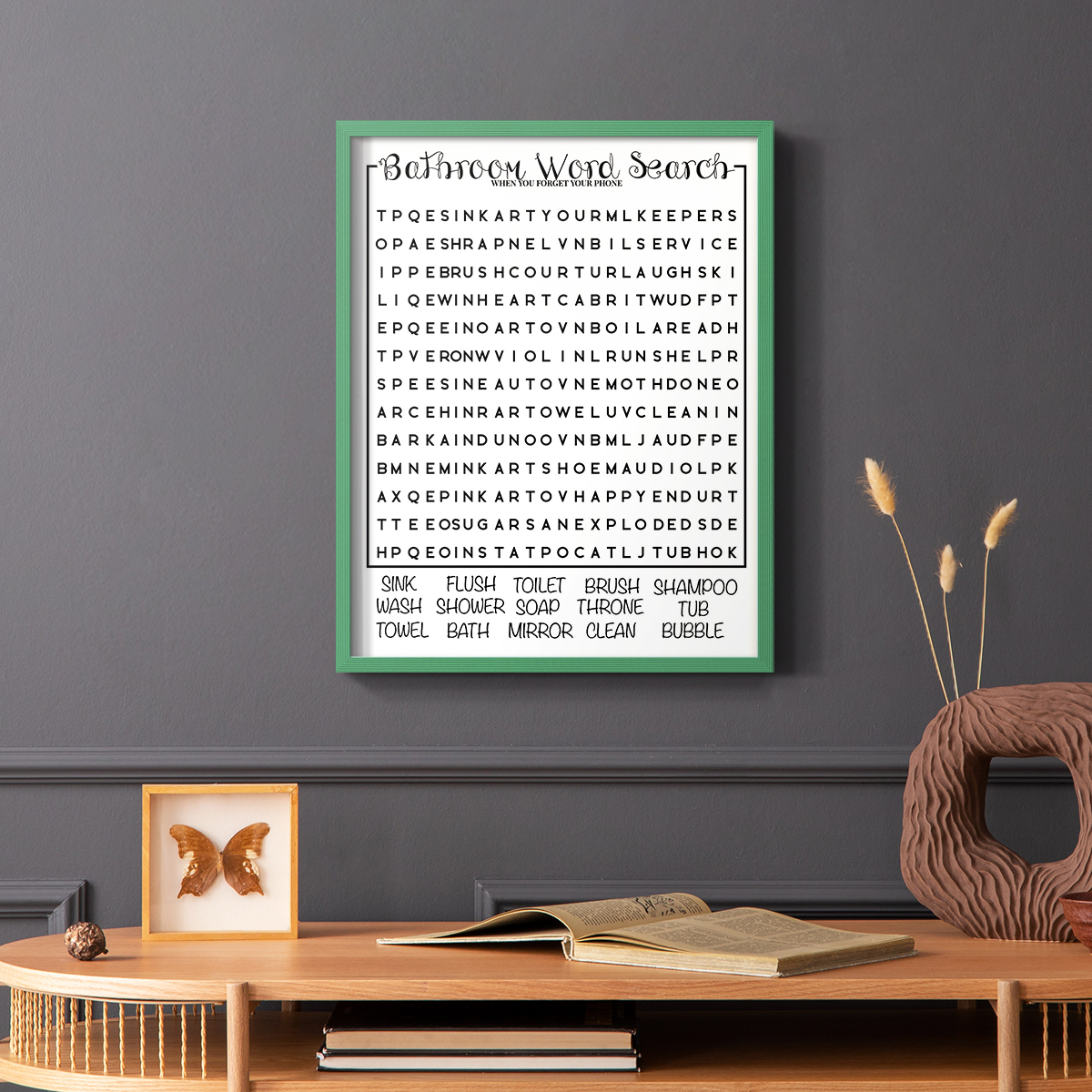 Bath Word Search in Paper Solid Wood 11 x 14 Framed Print