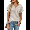 thumbnail image 1 of Blusas Elegantes e Informales de Corta para Mujer, Modernas, de Verano, con Cuello en V, Holgadas y A Rayas. Albaricoque XXL, 1 of 10