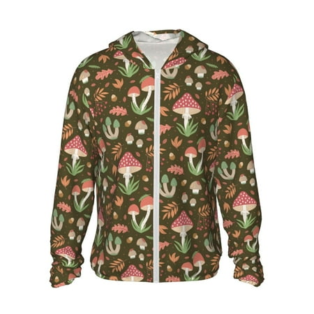 Sigee Mushrooms and Autumn Print UPF50+ Men s Sun Protection Hoodie Shirt SPF UV Shirt Long Sleeve Fishing Outdoor Lightweight S-3XL