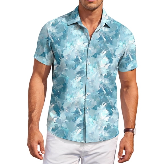 Mens Textured Print Shirt Short Sleeve Casual Collared Button Up Vacation Resort Summer Wear