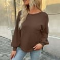 thumbnail image 6 of Women's 2024 Crew Neck Long Lantern Sleeve Casual Loose Ribbed Knit Solid Soft Pullover Sweater with Pocket, 6 of 6
