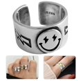 thumbnail image 2 of Anillos de mujer, anillo de nudillos de plata con sonrisa feliz y abierta Anillos de plata con cara sonriente feliz y abierta Calidad inigualable, 2 of 9