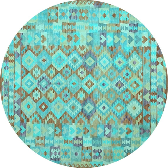 Ahgly Company Indoor Round Southwestern Light Blue Country Area Rugs, 8' Round